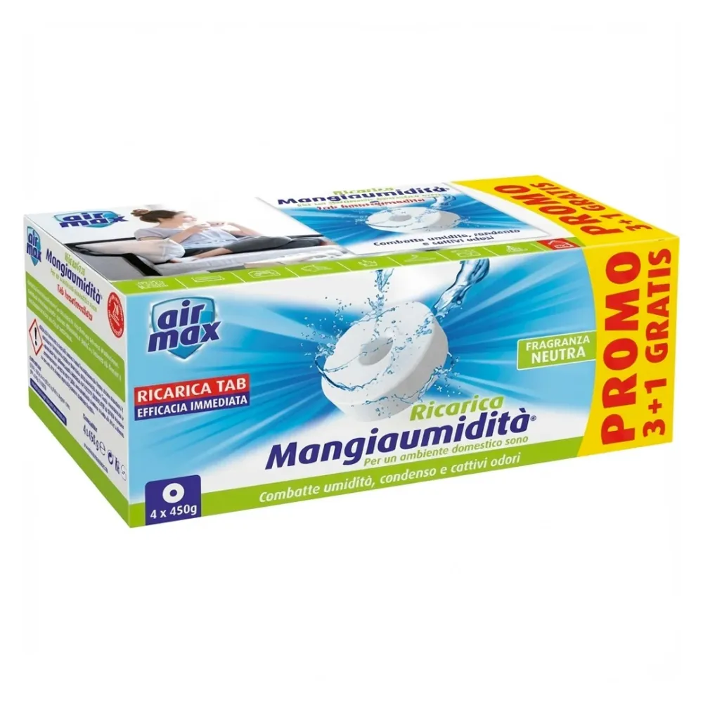Airmax Tab Ricarica Antiumidità Inodore 4x450 g Universale per Deumidificatori