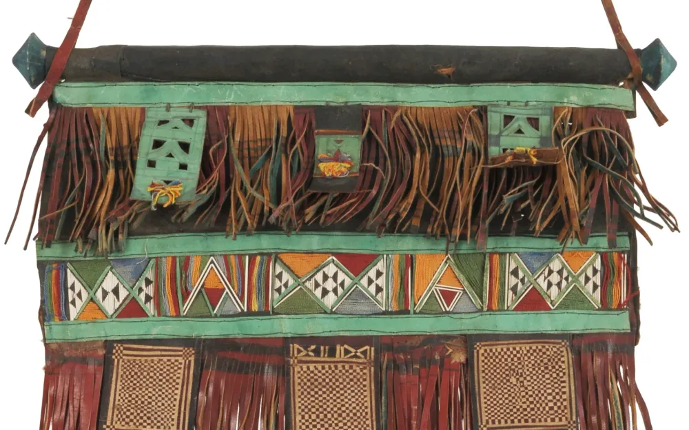 Old African Art Tuareg Pannella di decorazioni per tende pelle Mali Niger Sahara Desert Etnic
