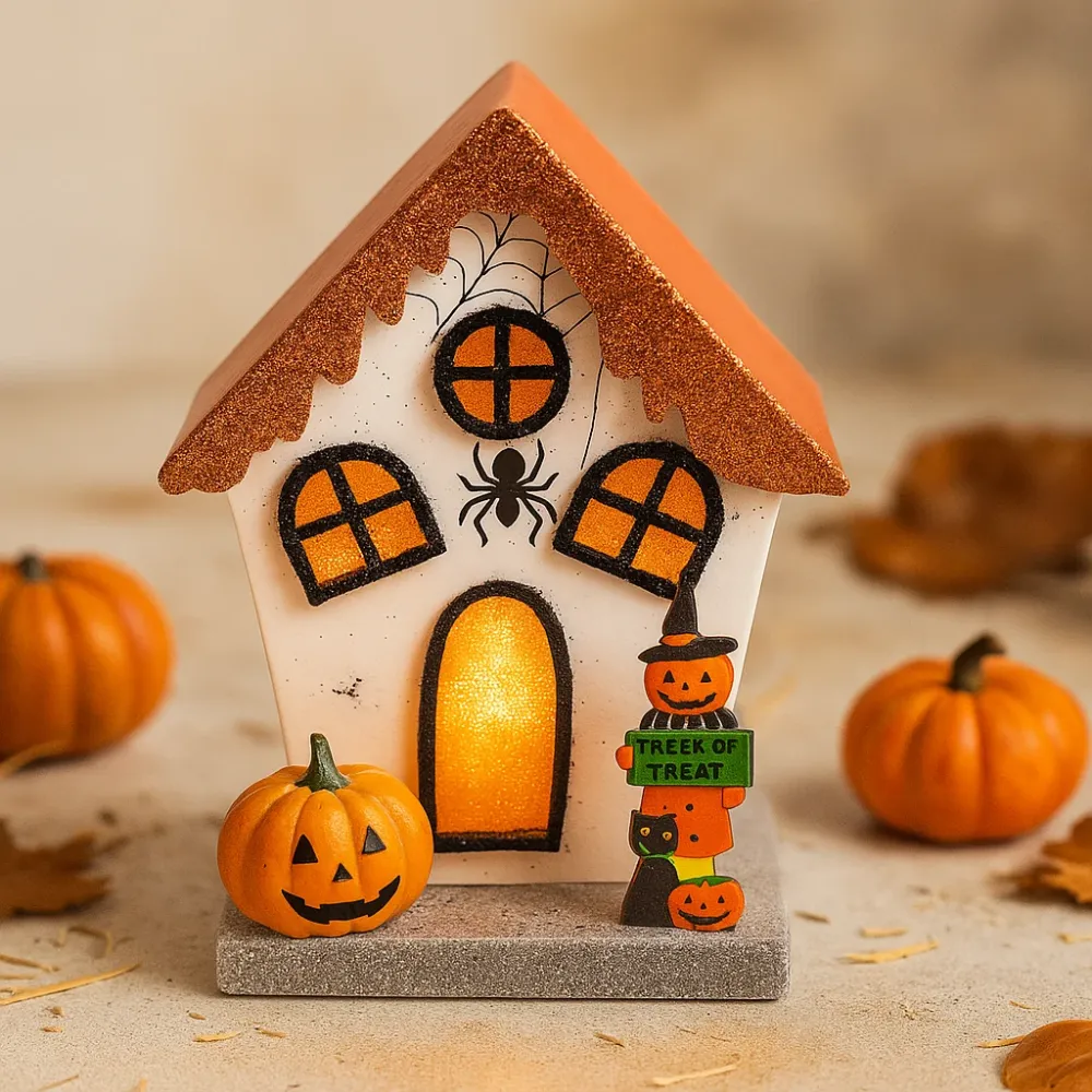 Decorazione LED di Halloween Ragno Zucca Casa Glitterata
