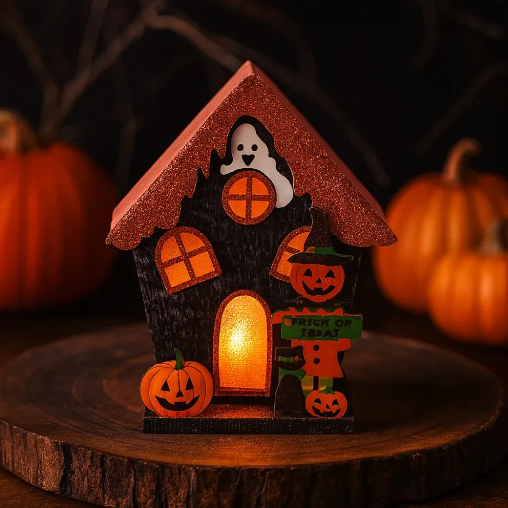 Decorazione per casa di zucca di Halloween LED con glitter biodegradabili