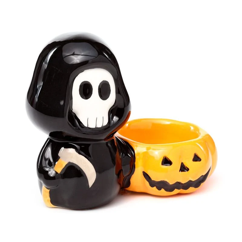 Portacandela tealight Halloween teschio ceramica mietitore Grim Reaper