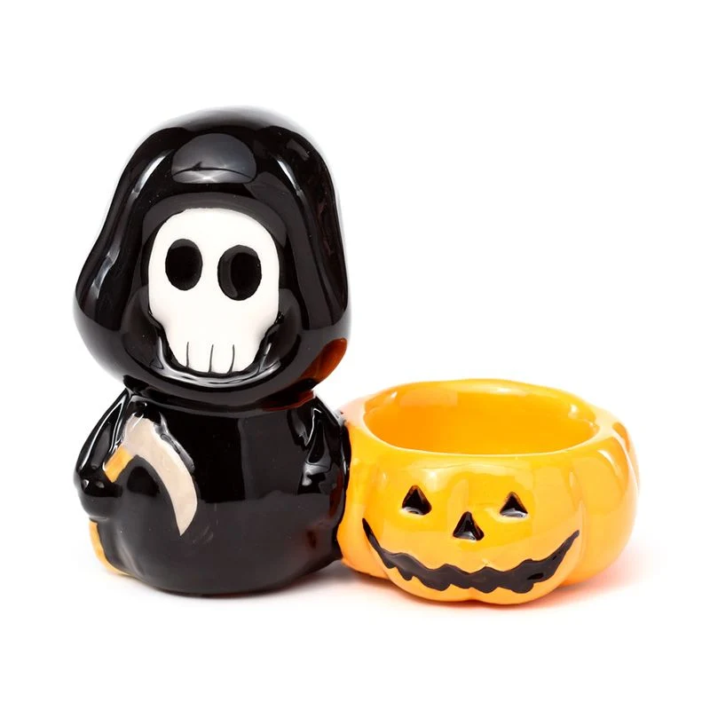 Portacandela tealight Halloween teschio ceramica mietitore Grim Reaper