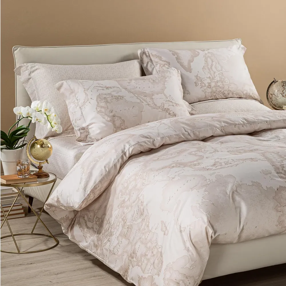 Completo Copripiumino Raso Di Cotone Geo White Matrimoniale Unica Alviero Martini 1A Classe