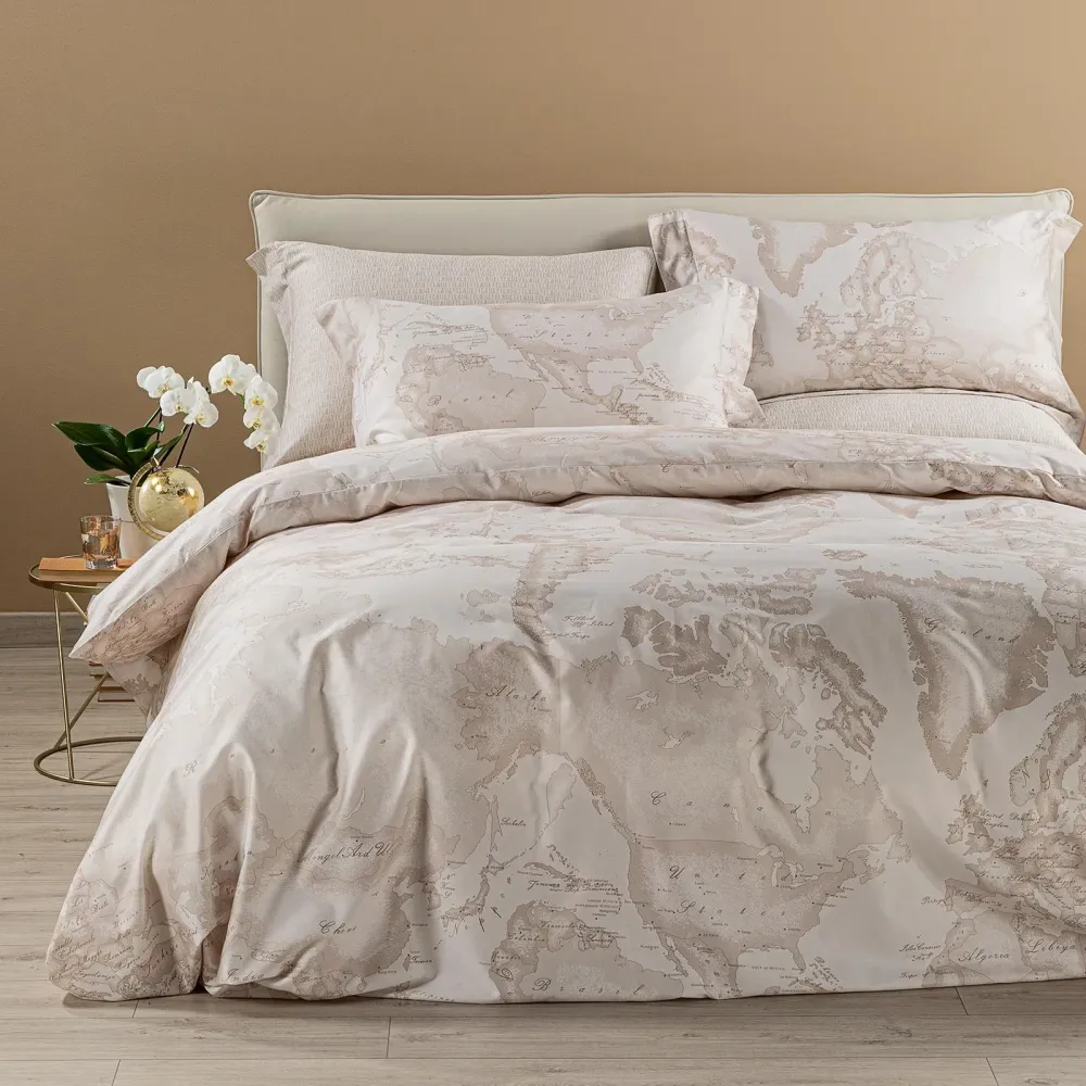 Completo Copripiumino Raso Di Cotone Geo White Matrimoniale Unica Alviero Martini 1A Classe