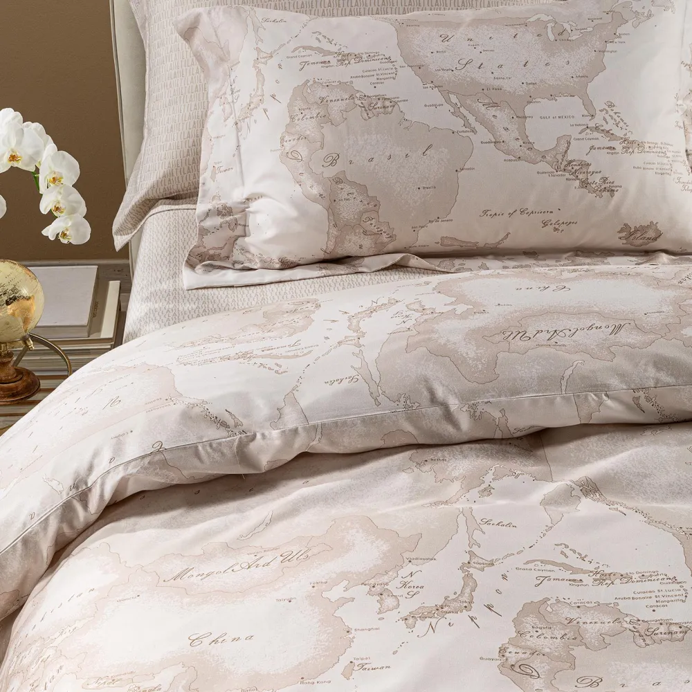 Completo Copripiumino Raso Di Cotone Geo White Matrimoniale Unica Alviero Martini 1A Classe