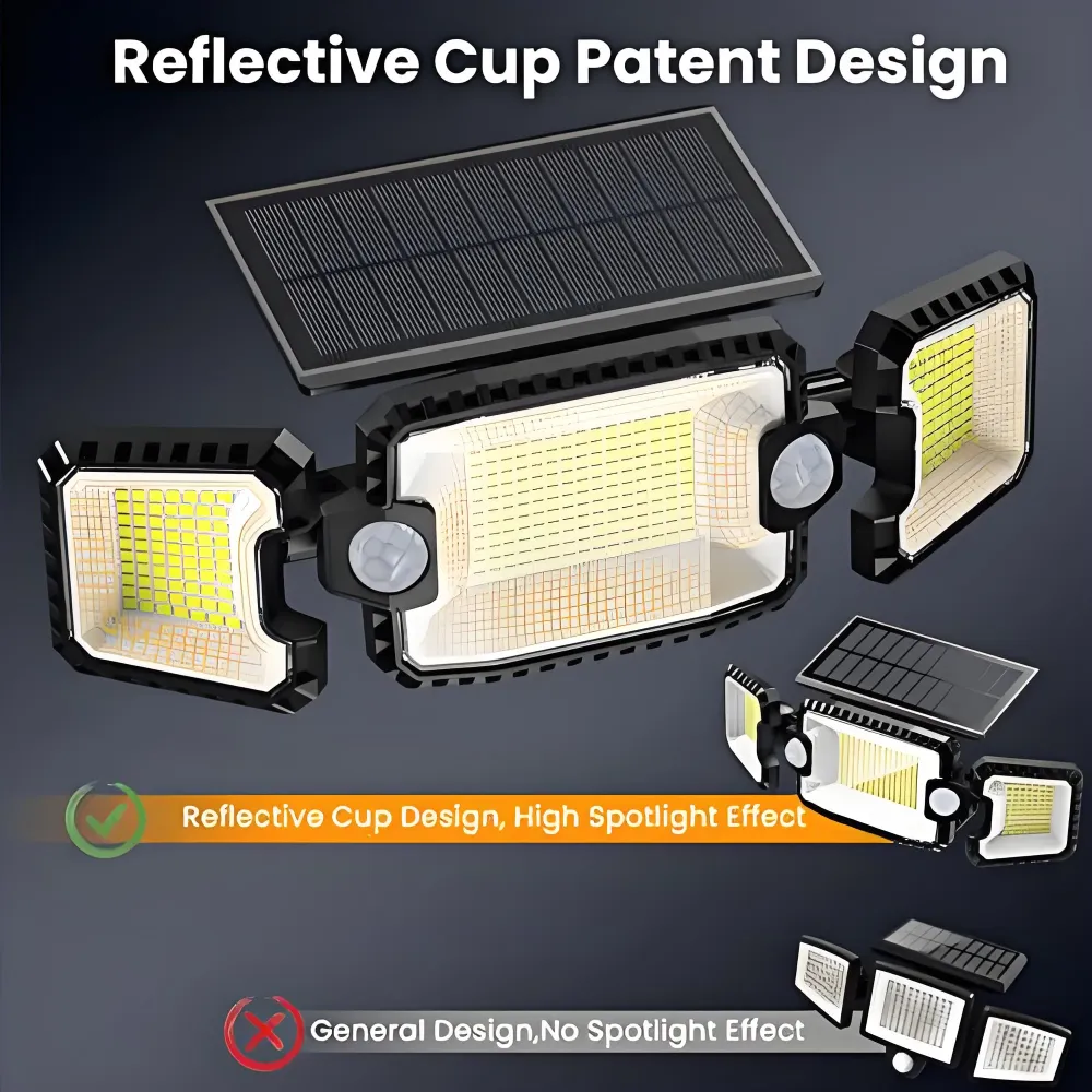 180° Super Larga Angolazione Regolabile 3 Teste Luci di Sicurezza Solari da Esterno IP65 Impermeabile