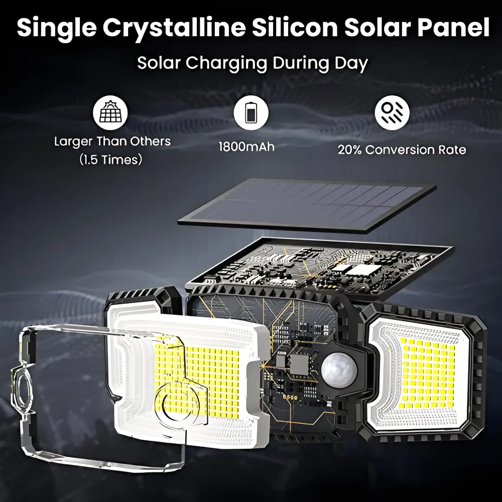 180° Super Larga Angolazione Regolabile 3 Teste Luci di Sicurezza Solari da Esterno IP65 Impermeabile