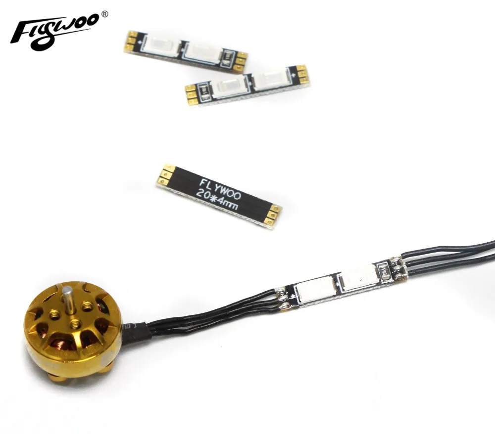 FLYWOO 4PCS 4x20mm Scheda LED per Braccio Racewire (1/2 Bit), 1-4S, Bianco/Rosso/Verde/Blu/Rosa