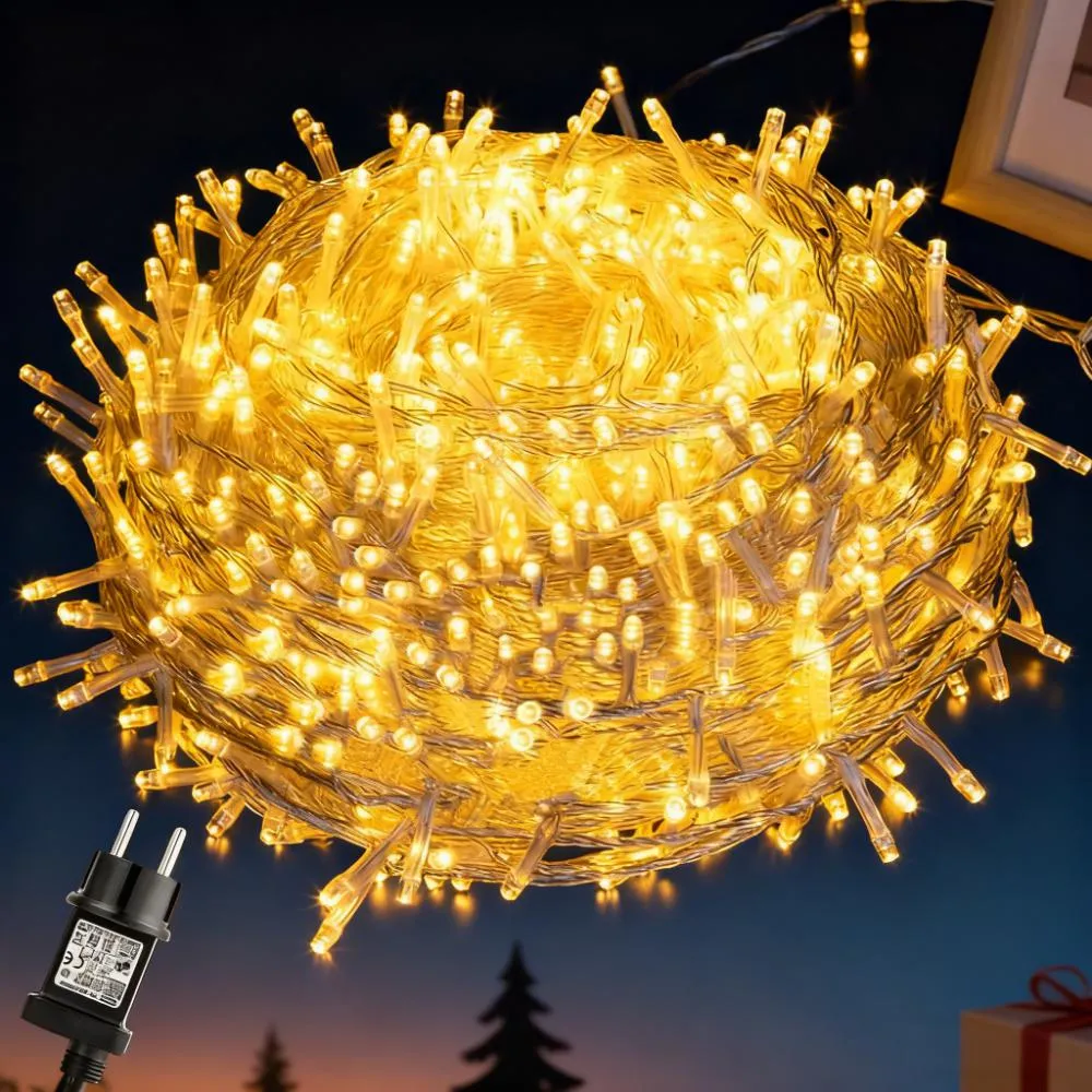 Quntis 100M (328ft) 500 LED Luci Stringa Impermeabili – Standard UE Decorazioni Natalizie e Festive per Esterni
