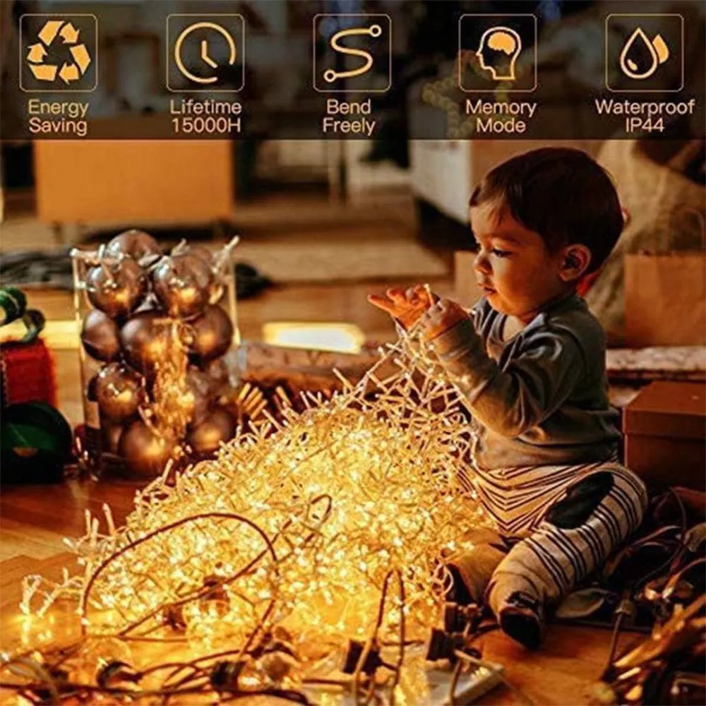 Quntis 100M (328ft) 500 LED Luci Stringa Impermeabili – Standard UE Decorazioni Natalizie e Festive per Esterni