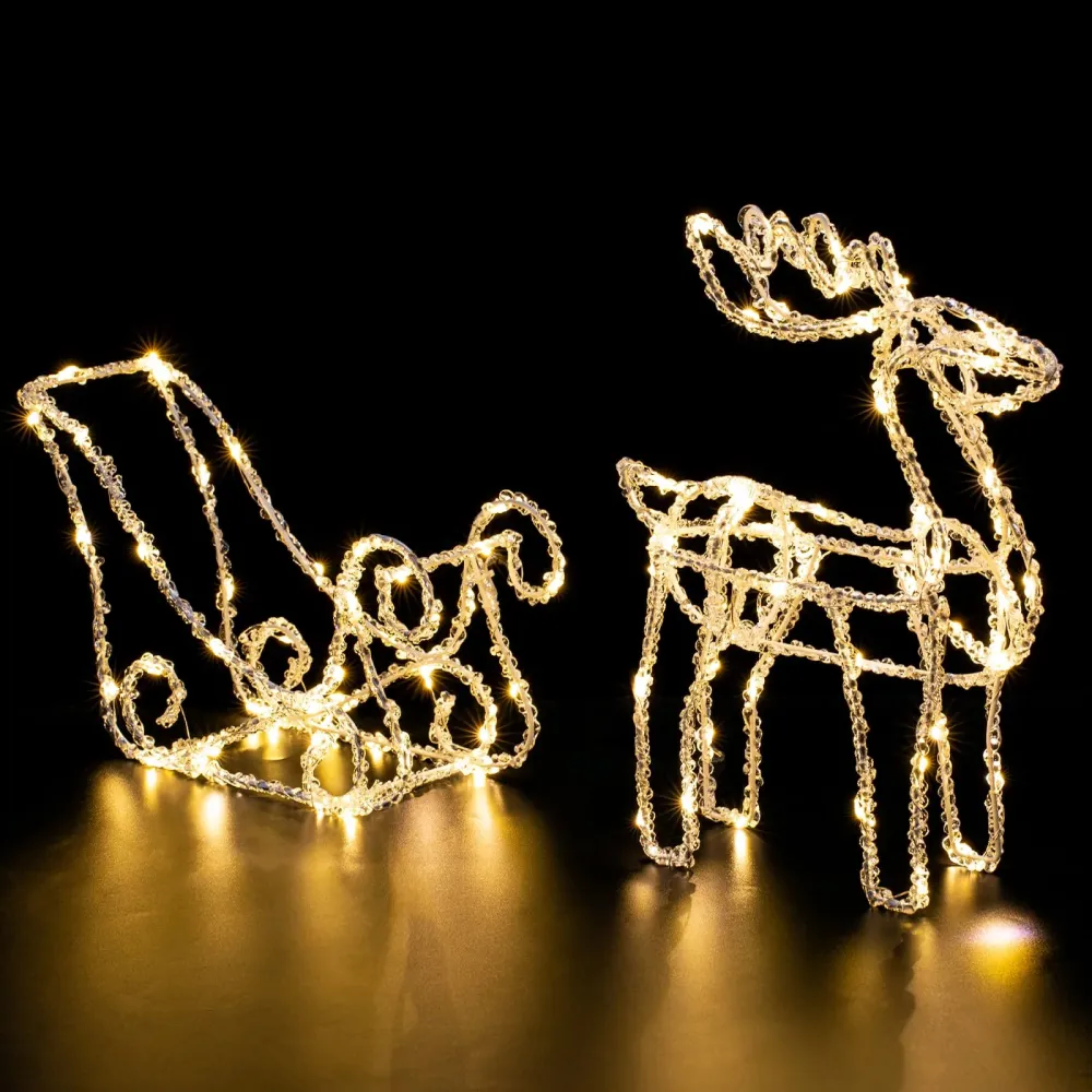 Quntis Set di 2 Luci di Natale – Decorazione Natalizia 3D con Alce che Tira la Slitta, Decorazione Acrilico Illuminata con...