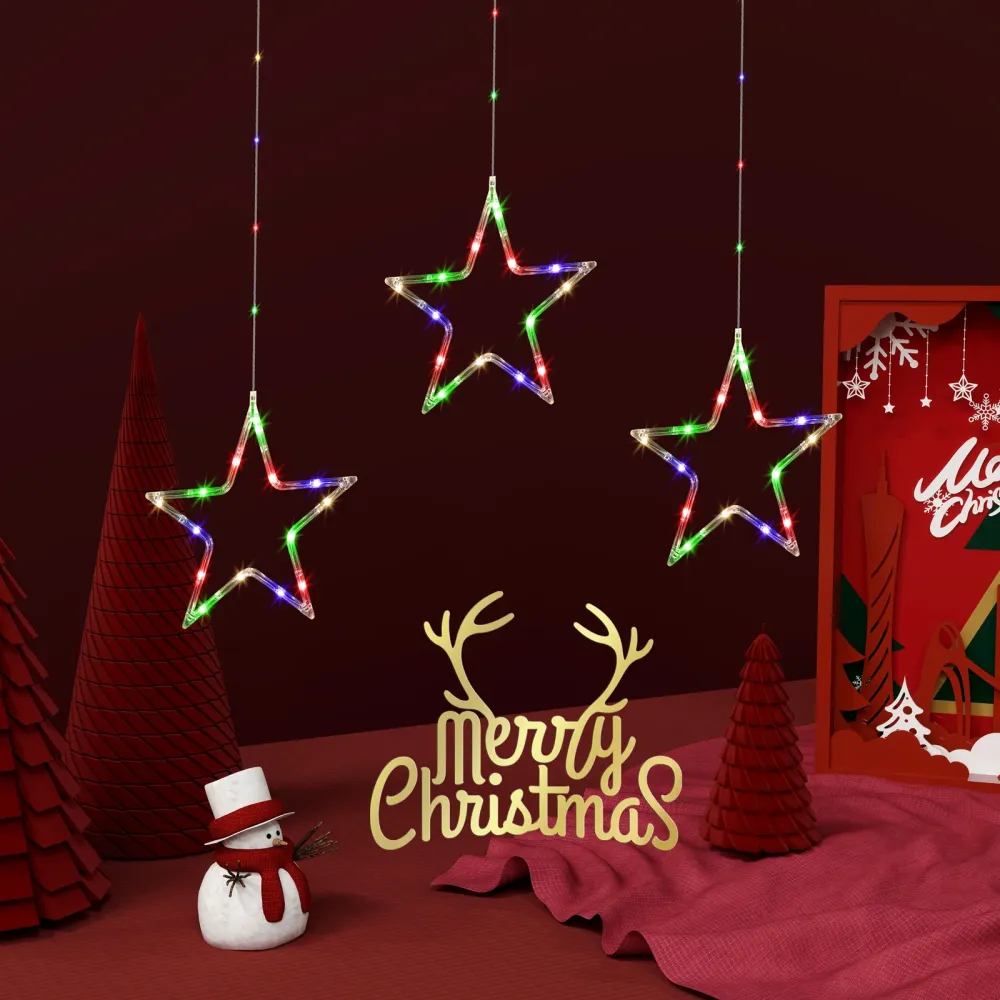 Quntis Luci Decorazione Natalizia 3 Stelle – 45 LED con 8 Modalità di Luce per Decorazione Festiva