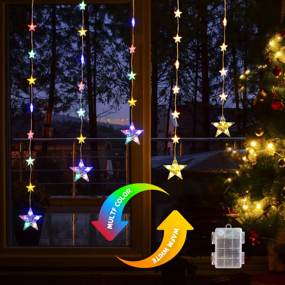 Quntis 32 Stelle Luci Natalizie – Luci di Natale Cambio Colore con 8 Modalità, 52 LED per un Decorazione Festiva e Nataliz...