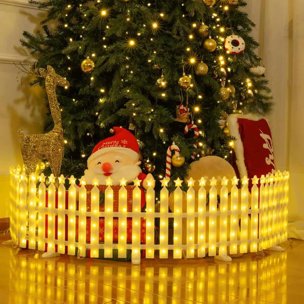 8 Pezzi Recinto per Albero di Natale con Luci Stella – 8 Modalità, Connettibile, Luci di Natale Miniature Impermeabili per...