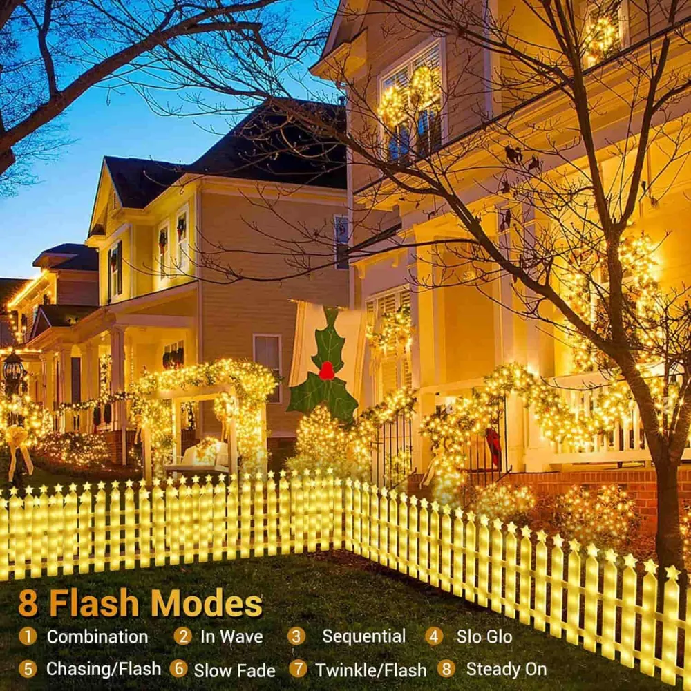 8 Pezzi Recinto per Albero di Natale con Luci Stella – 8 Modalità, Connettibile, Luci di Natale Miniature Impermeabili per...