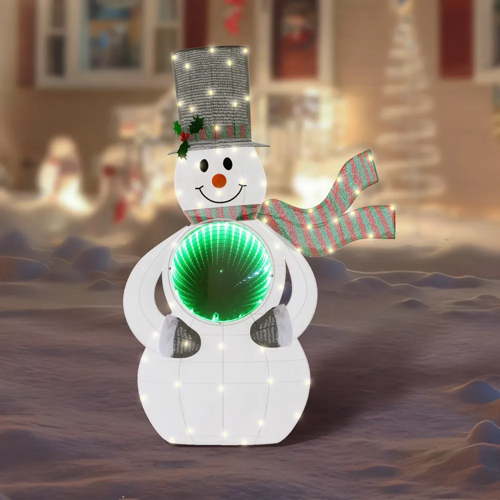 Quntis Decorazioni Natalizie Forma di Pupazzo di Neve Illuminato da 3FT con Tunnel Specchio Infinito 3D, 56 Luci LED per D...