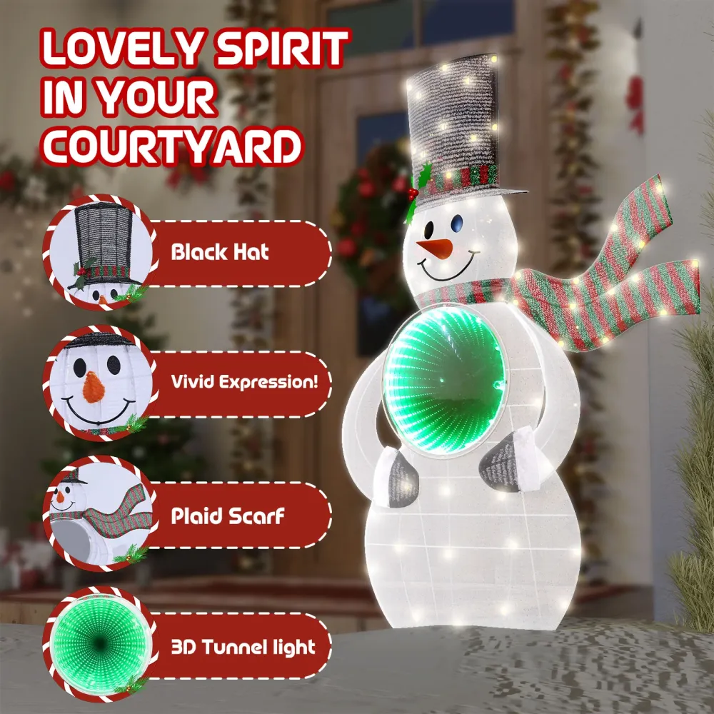 Quntis Decorazioni Natalizie Forma di Pupazzo di Neve Illuminato da 3FT con Tunnel Specchio Infinito 3D, 56 Luci LED per D...