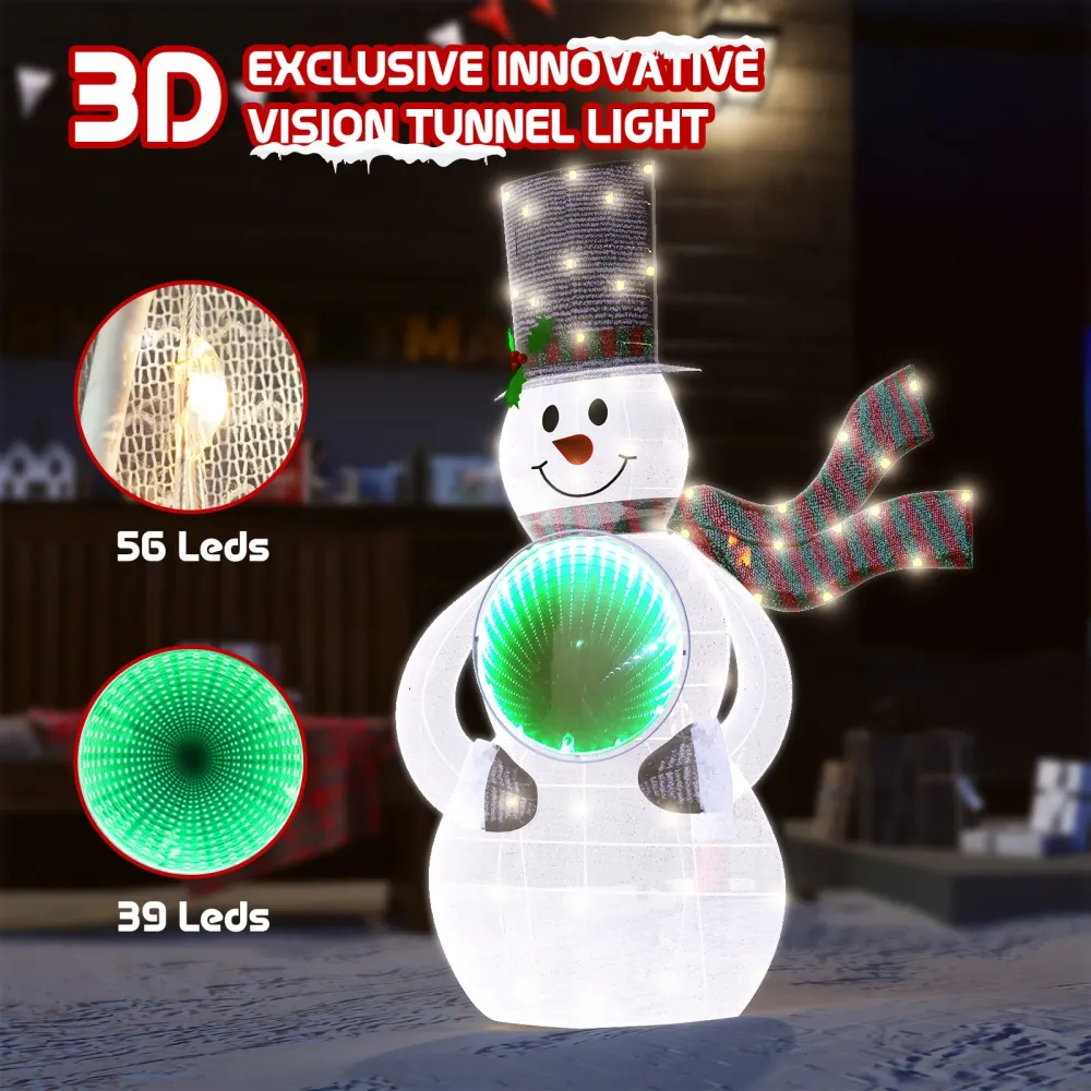 Quntis Decorazioni Natalizie Forma di Pupazzo di Neve Illuminato da 3FT con Tunnel Specchio Infinito 3D, 56 Luci LED per D...