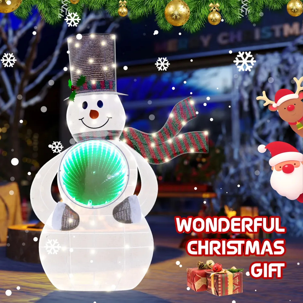 Quntis Decorazioni Natalizie Forma di Pupazzo di Neve Illuminato da 3FT con Tunnel Specchio Infinito 3D, 56 Luci LED per D...