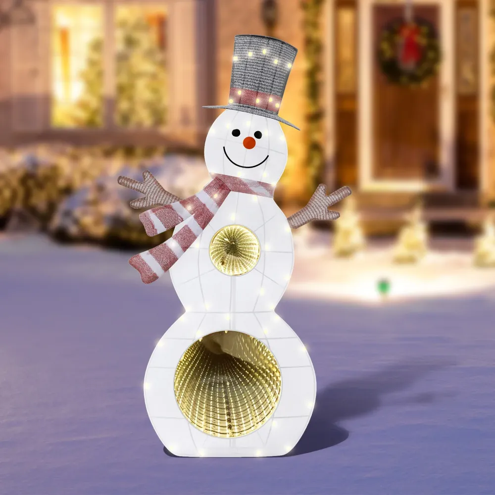 Quntis Pupazzo di Neve Illuminato di 3 piedi, 53 LED con Specchio Infinito, Decorazione Natalizia Glitterata 3D per Esposi...
