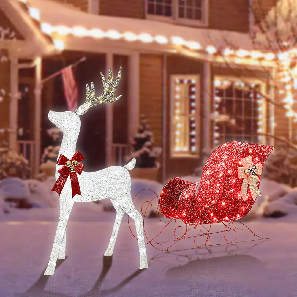 Set di Renne e Slitta di Natale Illuminati – Decorazioni LED per Esterni per Esposizioni Festive Giardino e Scene da Wonde...