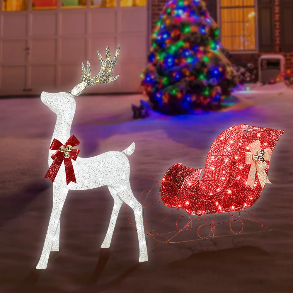 Set di Renne e Slitta di Natale Illuminati – Decorazioni LED per Esterni per Esposizioni Festive Giardino e Scene da Wonde...