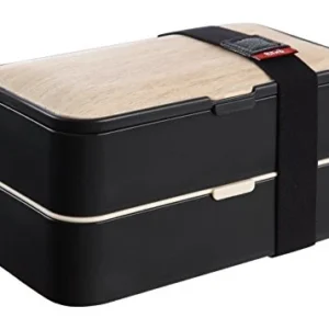PuTwo Scatola Pranzo, 2 Contenitore Separato Lunch Box, Microonde Nero