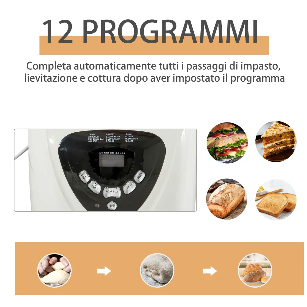 Macchina per il Pane 12 Programmi 600W Bianca