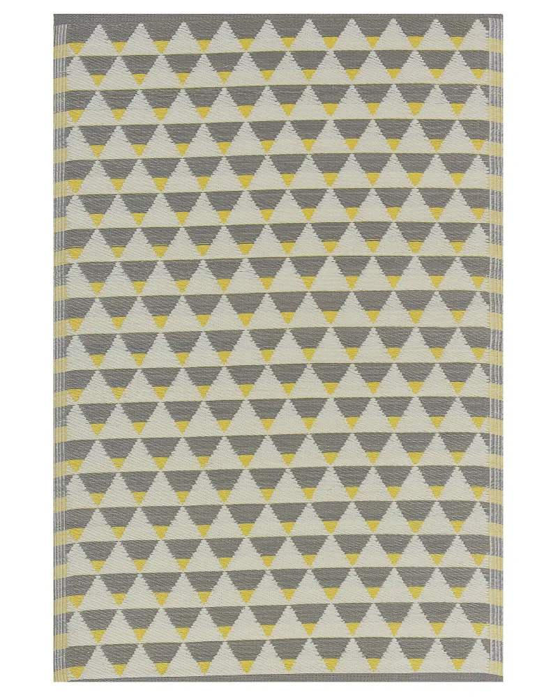 Tappeto da esterno grigio/giallo con motivo triangoli 120 x180 cm HISAR