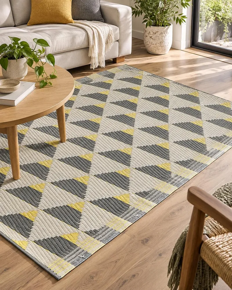 Tappeto da esterno grigio/giallo con motivo triangoli 120 x180 cm HISAR