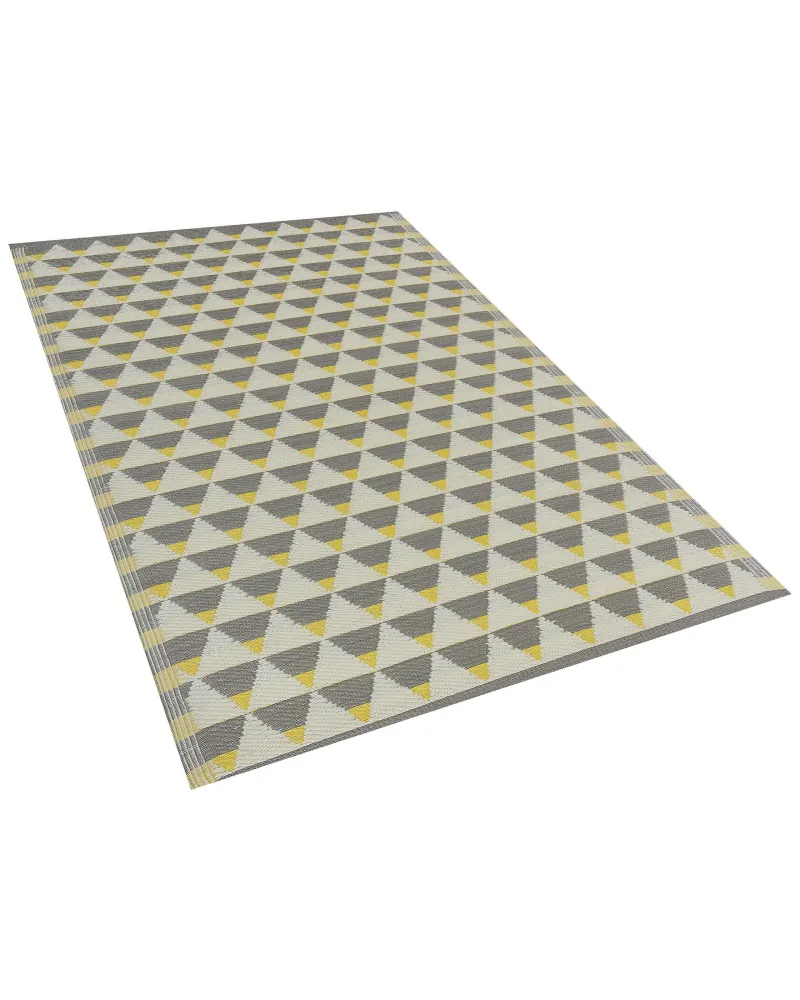 Tappeto da esterno grigio/giallo con motivo triangoli 120 x180 cm HISAR