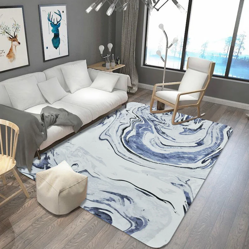 Tappeto modernista blu Tappeto con motivo acquerello poliestere Tappeto con supporto antiscivolo lavabile lavatrice adatto...