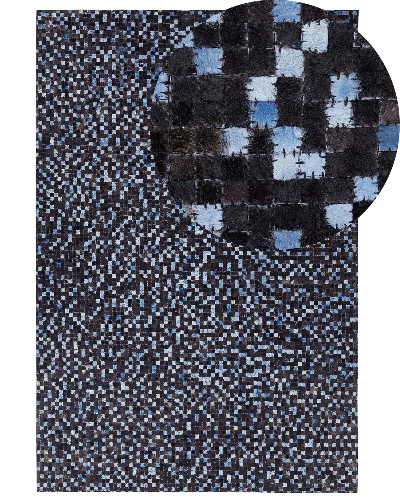 Tappeto pelle marrone e blu 160 x 230 cm IKISU