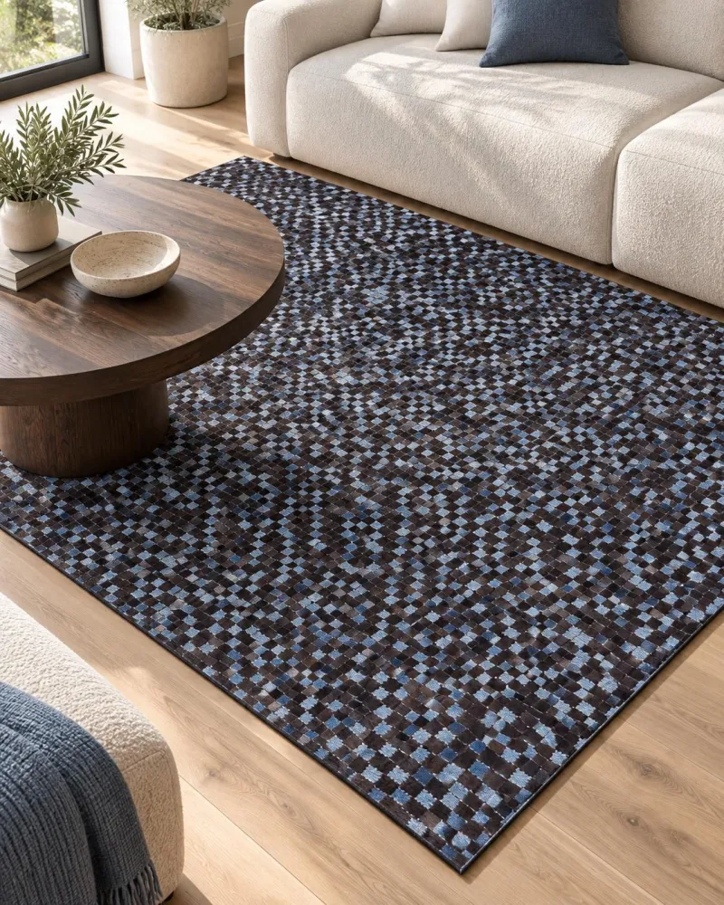 Tappeto pelle marrone e blu 160 x 230 cm IKISU
