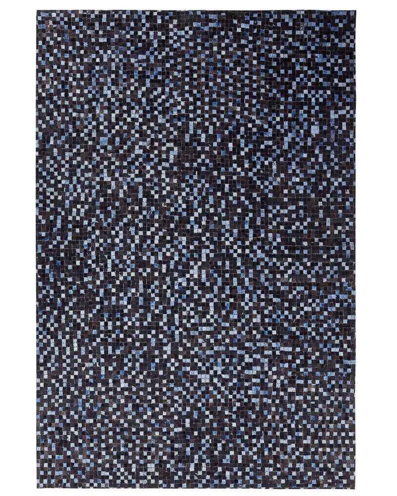 Tappeto pelle marrone e blu 160 x 230 cm IKISU