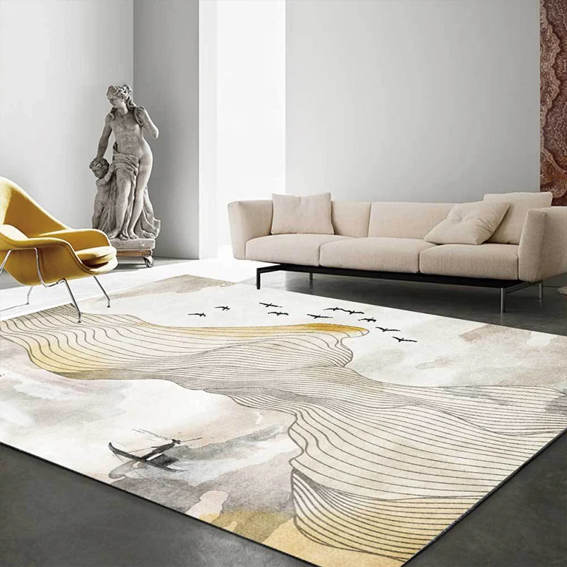 Ago Regolabile Tappeto orientale giallo Tappeto poliestere righe con motivi forma di uccello Tappeto lavabile con supporto...