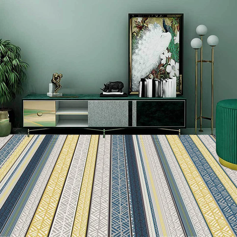 Elegante tappeto con motivo righe con fiori Tappeto bohémien grigio e giallo Tappeto sintetico adatto agli animali domesti...