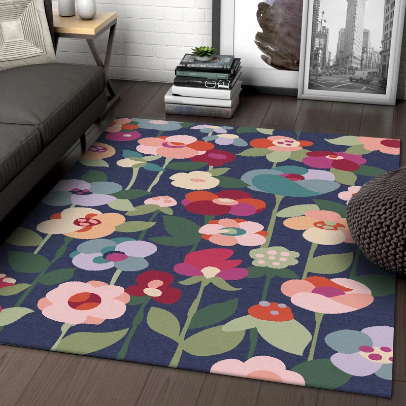 Kit Completo Tappeto con motivi floreali d'epoca con foglie Tappeto poliestere multicolore blu scuro Lavabile lavatrice Ta...