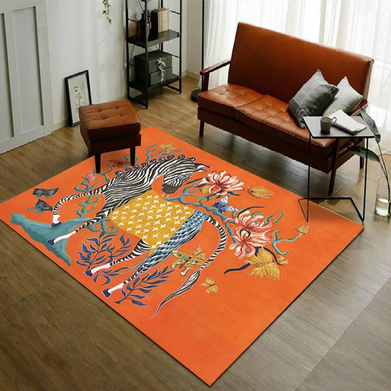 Kit per Tappeto Tappeto casual con motivo zebrato con motivo floreale arancione poliestere Tappeto lavabile lavatrice anti...