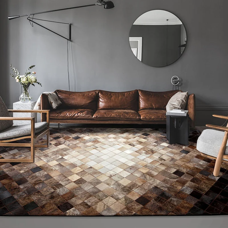 Novità tappeto con motivi geometrici Tappeto per interni pelle di vacchetta multicolore Fondo antiscivolo Tappeto per area...