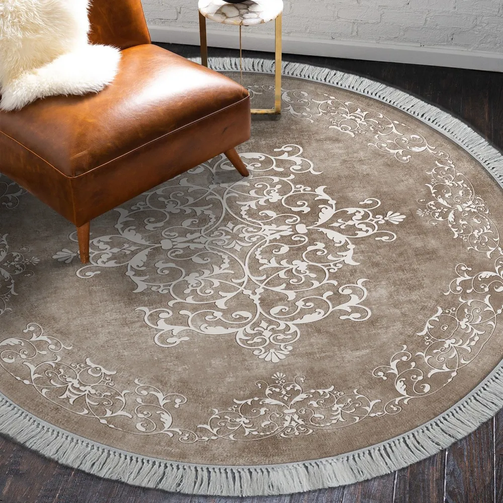 Professionale Tappeto rotondo Hectore D100cm motivo vittoriano Camoscio