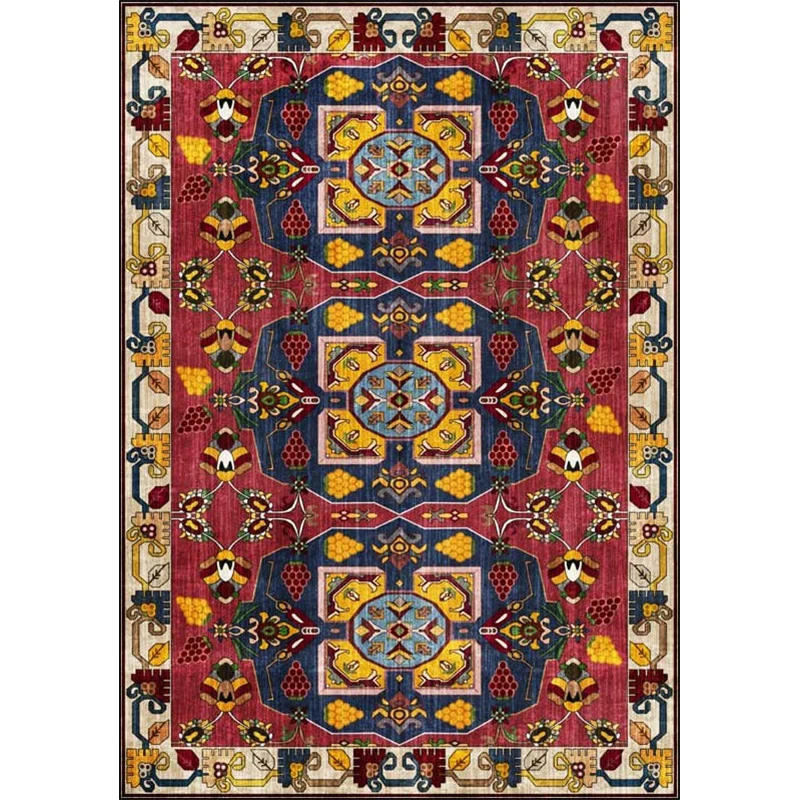 Professionale Tappeto vecchio stile rosso Tappeto con motivo tribale poliestere Tappeto lavabile antiscivolo per soggiorno
