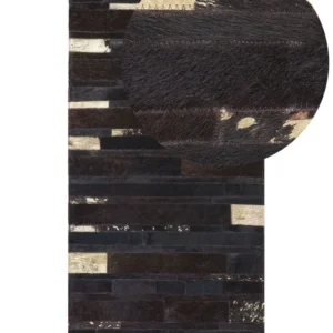 Set di Punte Tappeto patchwork vera pelle 80 x 150 cm nero e oro ARTVIN