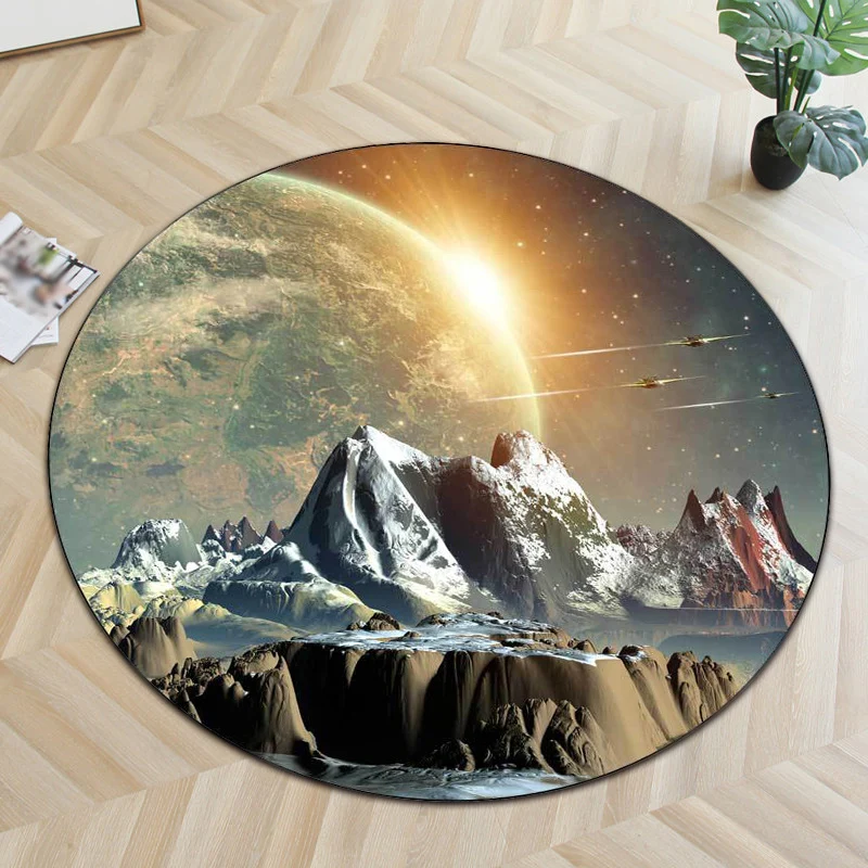 Set di Punte Tappeto da soggiorno contemporaneo arancione Tappeto con stampa pianeta spazio esterno e montagna Tappeto pol...
