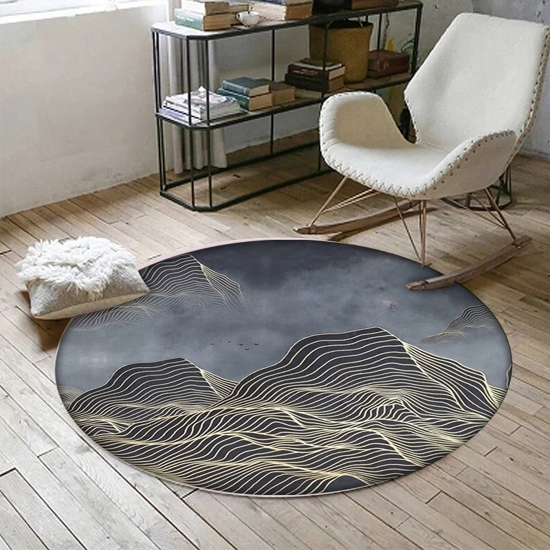 Tappeto attuale con motivo strisce spirale con tappeto poliestere grigio scuro di montagna Tappeto antiscivolo lavabile la...