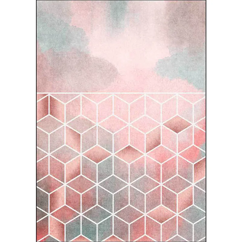 Tappeto con motivi geometrici rosa Tappeto poliestere rosa Tappeto antiscivolo lavabile lavatrice per camera da letto Faci...