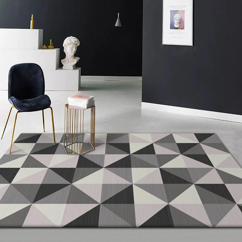 Tappeto con motivo quadri elementare Tappeto poliestere grigio Tappeto con supporto antiscivolo lavabile lavatrice per cam...