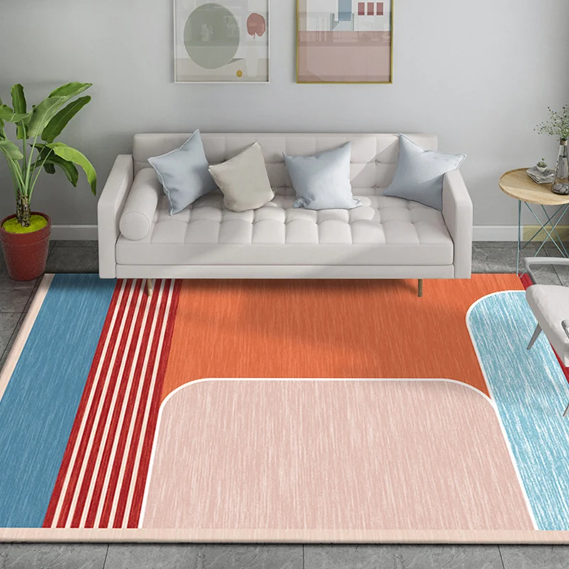 Tappeto con motivo righe arancioni Tappeto modernista sintetico Tappeto con supporto antiscivolo lavabile per studio con A...