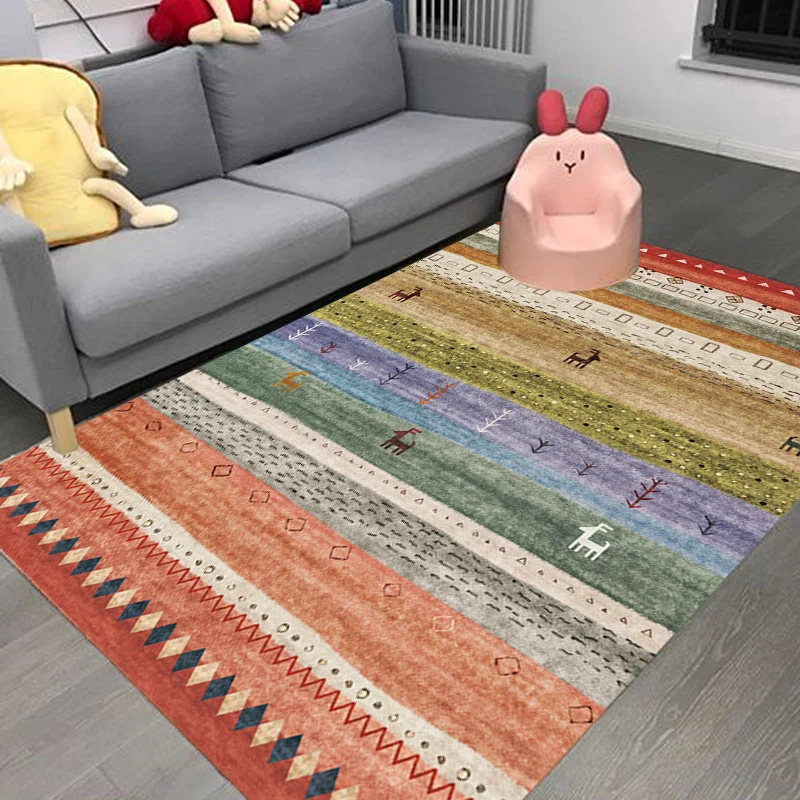 Tappeto con motivo strisce tribale bohémien Tappeto poliestere multicolore Tappeto lavabile lavatrice antiscivolo per sogg...