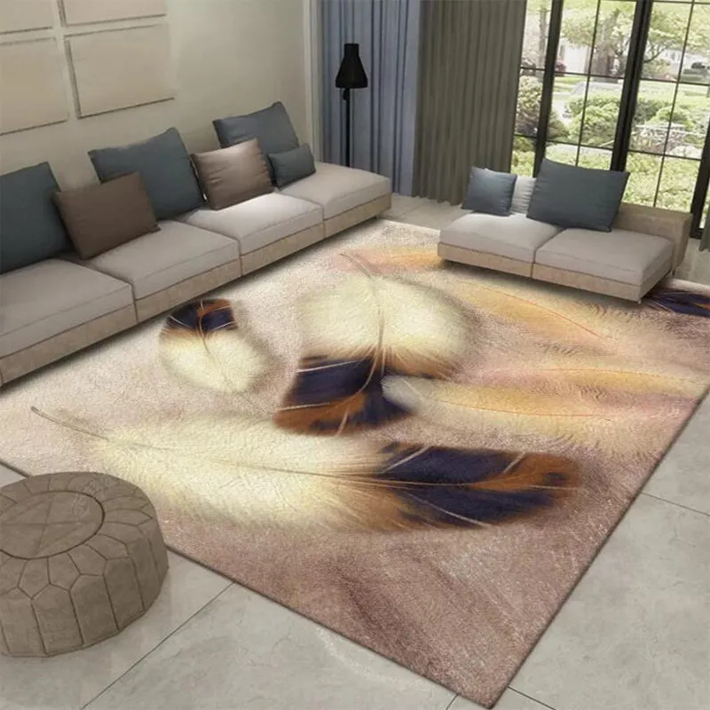 Tappeto contemporaneo e casual con motivo piume di animali rosa, tappeto lavabile lavatrice poliestere per la decorazione...